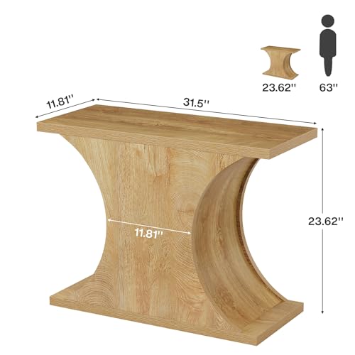 Tribesigns 31.5" Modern Side Table, Rectangle Narrow End Table with Hourglass Base, Farmhouse Wooden Nightstand for Small Spaces, for Living Room, Bedroom (1)