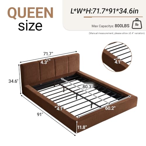 Queen Cloud Bed Frame with Cushion Headboard and 360° Foam Surround, view 3