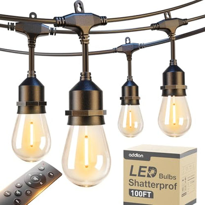 100FT Outdoor String Lights with Remote Dimmable Patio Lights Waterproof, view 2