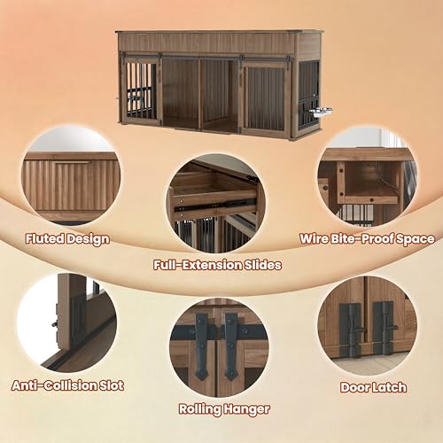 71" Large Dog Crate TV Stand with 3 Fluted Drawers, view 3