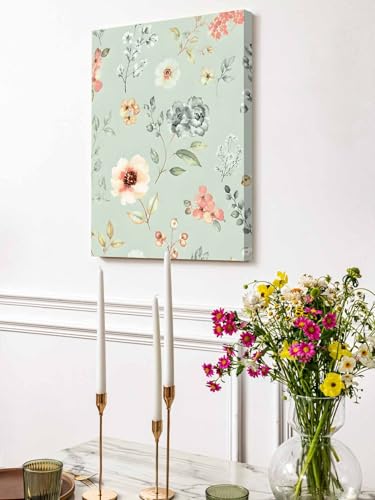 NuYeBiofx Farmhouse Floral Berry Leaves Canvas Wall Art Prints,30"x20" Framed Picture Artwork Gradient Sage Green Printed Canvas Oil Painting for Living Room Bedroom Office,Ready to Hang
