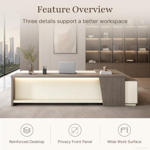 79 Inch L Shaped Executive Office Desk with Storage Cabinet, view 6