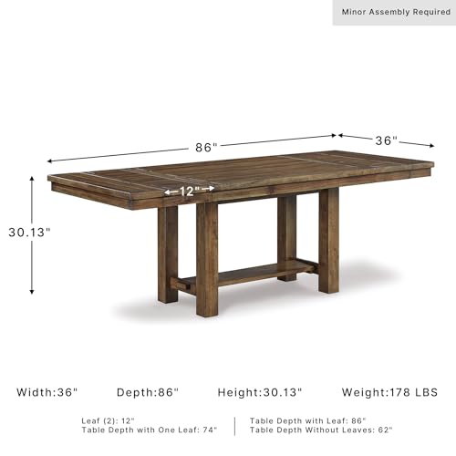 Signature Design by Ashley Moriville Rectangular Dining Extension Table, 2 Extension Leaves, Seats 8, 36" W x 86" D x 30.13" H, Wood & Acacia Veneer, Brown