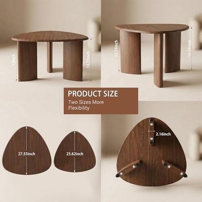 Nesting Coffee Table Set of 2, Modern Walnut Wood Veneer Coffee Table and Side Table Set for Living Room, Small End Table Set with Flexible Use and Space-Saving Design