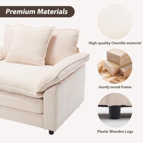 Modern Oversized Chair, Comfy Chenille Accent Chair Large Upholstered Armchair with Extra Thick and Deep Seat Lounge Chair for Living Room,Bedroom,Apartment, Beige
