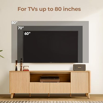 CHITA 70" Mid Century Modern TV Stands for 80 inch TV, Oak, view 5