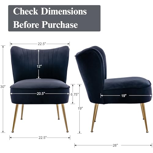 Velvet Accent Chair Set of 2 Comfy Living Room Chair Armless Slipper Chair Mid Century Side Single Sofa Chair with Golden Legs Wingback for Bedroom Guest Room, Black