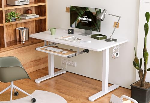 Standing Desk with Keyboard Tray, 48 x 24 Inch Adjustable Height Sit Stand Desk with Memory Presets for Home Office, Ergonomic Computer Workstation, White