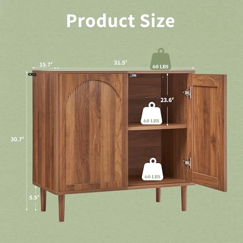 31.5” Walnut Sideboard Buffet Cabinet with Storage Set of 3, view 3