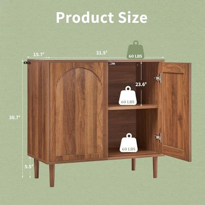 31.5” Walnut Sideboard Buffet Cabinet with Storage Set of 3, view 3