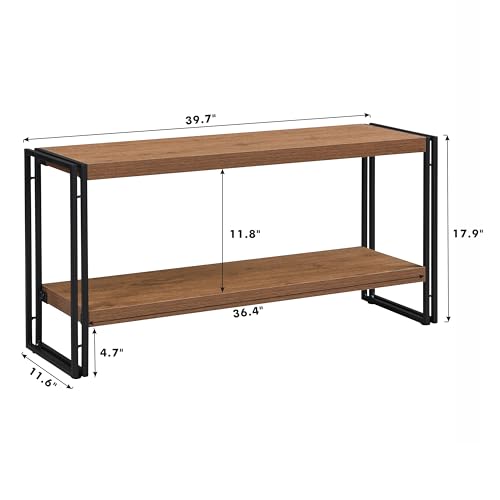 2 Shelf Bookcase Small Display Book Shelf Rustic Industrial, Brown