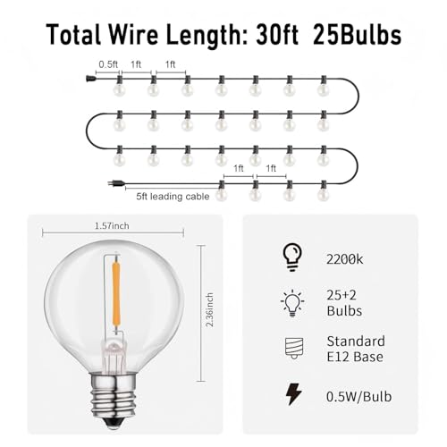 LED 30FT Outdoor String Lights with Remote Waterproof Patio Lights Dimmable 27, view 4
