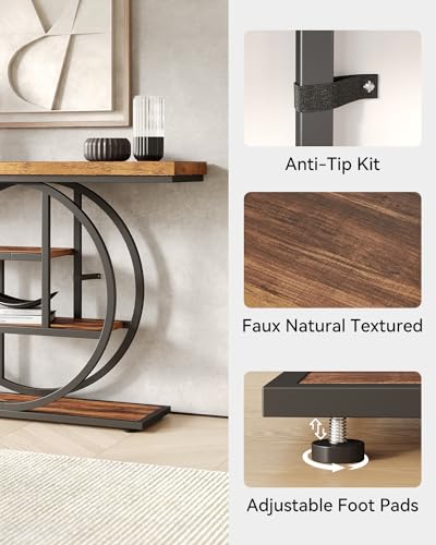 Console Table, 4-Tier Entryway Table, 41.3-Inch Industrial Sofa Table for Living Room, Foyer Hallway Table for Entrance, Rustic Brown and Black