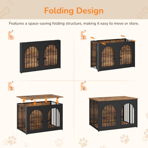 37.4" Dog Crate Furniture Foldable, Assembly-Free Dog Kennel, view 4