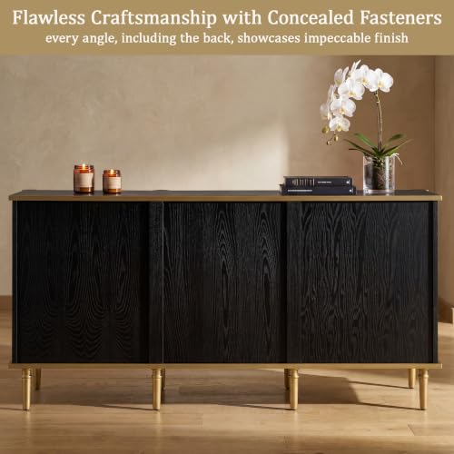 Black and Gold Sideboard Buffet Cabinet with Storage, view 7
