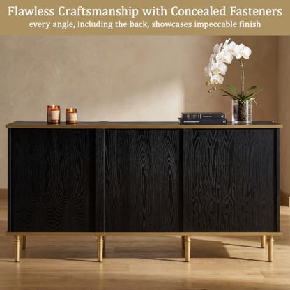 Black and Gold Sideboard Buffet Cabinet with Storage, view 7