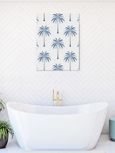 NuYeBiofx Blue Palm Tree Tropical Coastal Canvas Wall Art Prints,48"x32" Framed Picture Artwork Summer Leaves Minimalist Printed Canvas Oil Painting for Living Room Bedroom Office,Ready to Hang