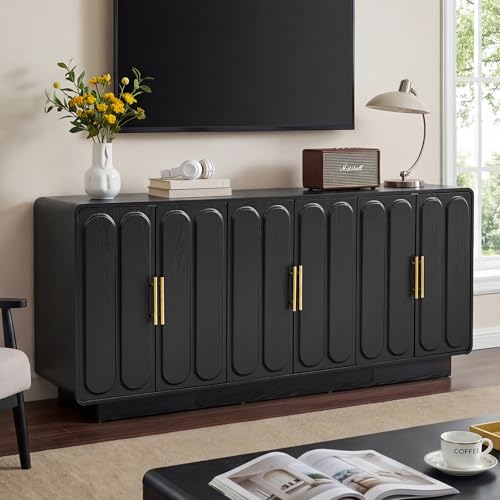 63" Modern Buffet Cabinet with Storage, Large Arched Credenza with 6 Doors, view 8