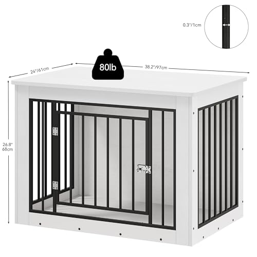 38.2" Dog Crate Furniture 2-in-1 Iron-Wood Fusion up to 60 lb, view 4