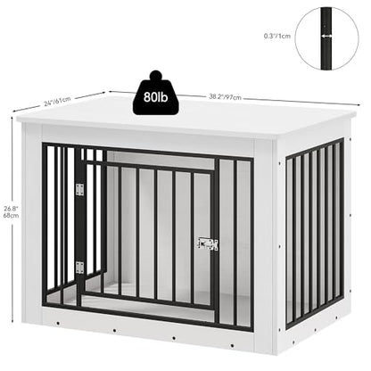38.2" Dog Crate Furniture 2-in-1 Iron-Wood Fusion up to 60 lb, view 4