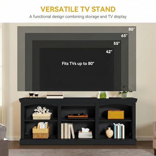 70 Inch Farmhouse TV Stand with Storage for 75/80 Inch TVs, Black, view 5