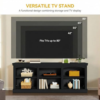 70 Inch Farmhouse TV Stand with Storage for 75/80 Inch TVs, Black, view 5