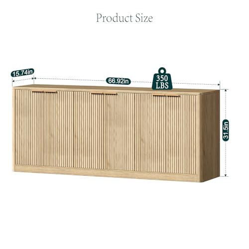 67" Oak Fluted TV Stand for TVs up to 75", view 3