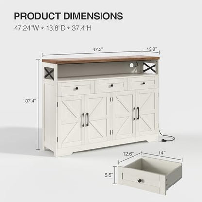 Farmhouse Sideboard Buffet Cabinet, Barn Doors Storage Cabinet, view 3