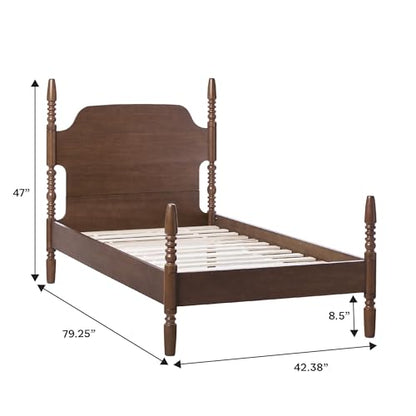 EZ Assembly Traditional Wood Spindle Bed, Vintage Bed Frame, No Box Spring Required, Twin Bed Frame with Headboard, Twin Size, Dark Brown