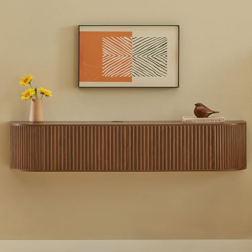 55" Walnut Fluted Floating TV Stand for TVs up to 65" for Living Room, view 4