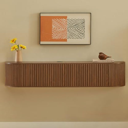 55" Walnut Fluted Floating TV Stand for TVs up to 65" for Living Room, view 4