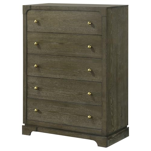 Coaster Home Furnishings Gran Park Modern Classic Wood 5-Drawer Bedroom Chest of Drawers Chiffonier Clothing Storage Cabinet Bedroom Armoire Tall Dresser Organizer Unit Dark Cocoa 224935