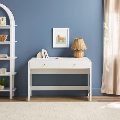 Zoey Modern Curve Design Writing Desk with Drawer, 45 Inch, White