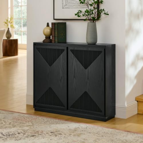 Narrow Sideboard Buffet Storage Cabinet with Solid Wood Doors, view 3