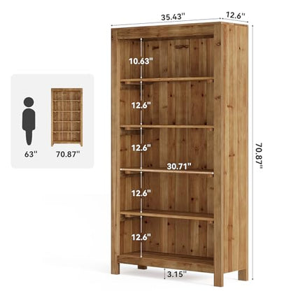 5-Tier Real Wood Bookcase Solid Wood Bookshelf Display Storage Shelf, view 8