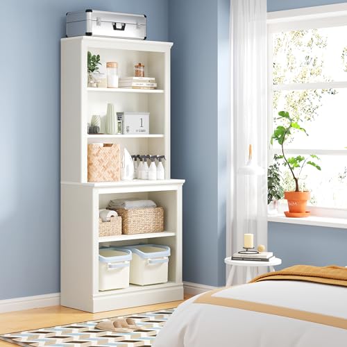 72" Tall Bookcase, White Large Floor Standing Bookshelf, 5 Tier Shelves Open Storage Organizer, Book Case for Living Room Hallway Kitchen Home Office Bedroom, White - 5 Tier