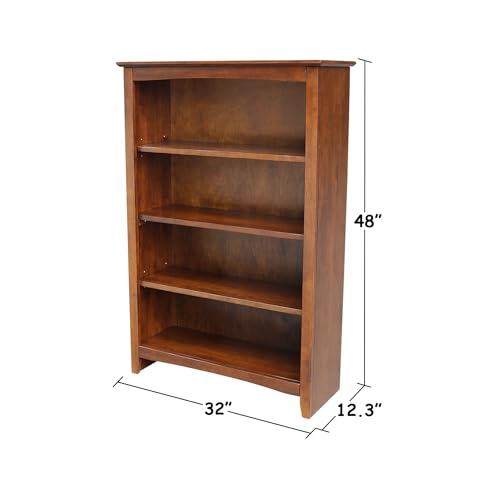 Solid Wood Bookcase 48" High, Adjustable Shelves, Parawood Construction, Easy Assembly, Kitchen/Dining Storage Furniture