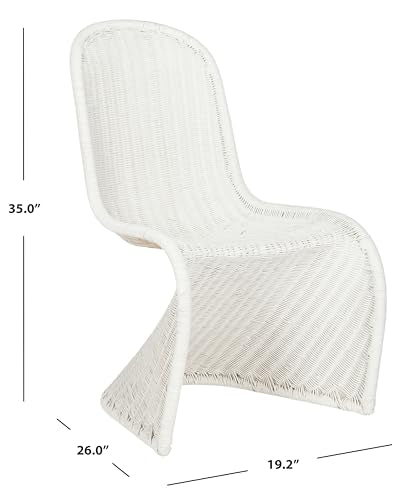 SAFAVIEH Furniture - Tana Wicker Side Chair Set of 2 - 17" Seat Height - White - Rattan - Coastal Woven Design - Ideal for Living Room, Sunroom, Dining Room - Fully Assembled (SEA8009C-SET2)