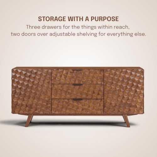 Sapa 71" Solid Wood Sideboard Buffet Cabinet, 3D Carved Geometric Doors, view 5