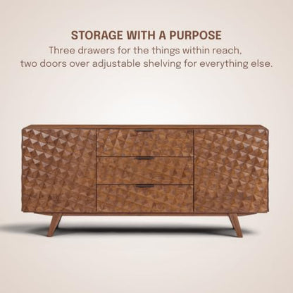 Sapa 71" Solid Wood Sideboard Buffet Cabinet, 3D Carved Geometric Doors, view 5