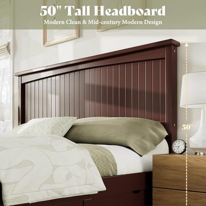 Solid Wood King Storage Bed Frame with 2 Drawers, Espresso, view 4