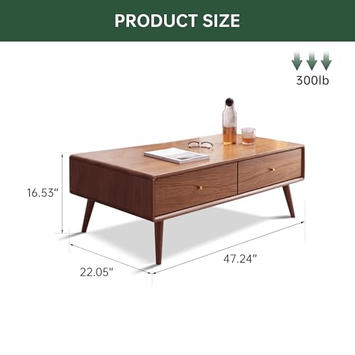 Mid Century Oak Coffee Table with Drawers, view 3
