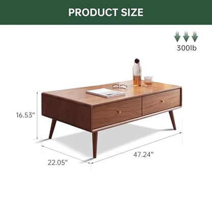 Mid Century Oak Coffee Table with Drawers, view 3
