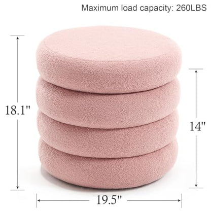 Round Ottoman, Ottomans with Storage, Cute Poufs for Living Room, Bedroom Stools with Removable Lid, Ottoman Stools for Extra Seating, Pink, 19.5" Width