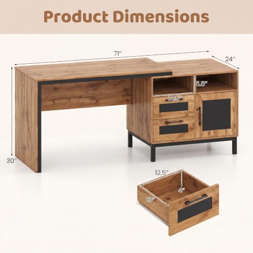71" Wood Executive Desk w/File Drawers, Home Office Desk, view 4