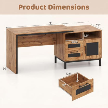71" Wood Executive Desk w/File Drawers, Home Office Desk, view 4