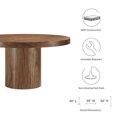 Gratify 60Inch Round Dining Table Solid Wood Walnut Finish Modern Kitchen Room Entertaining Home Furniture Quality Stylish Elegant Durable Refined Versatile