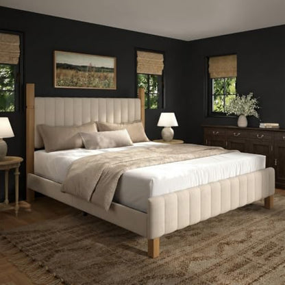 Queen Bed Frame with Headboard, Solid Wood Bed Frame Queen Size, view 2