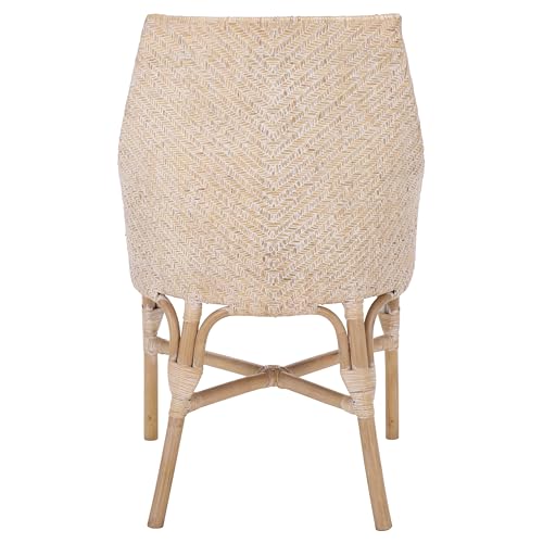 SAFAVIEH Home Collection – Rikan White Washed Rattan Arm Chair with Ivory Seat Cushion, Modern Curved Silhouette, Fully Assembled (ACH4907A)
