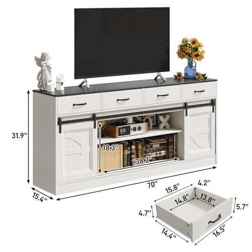 70" Large Farmhouse Tall TV Stand for 85/80/75/70 Inch TVs,4 Drawers,Multi, view 3